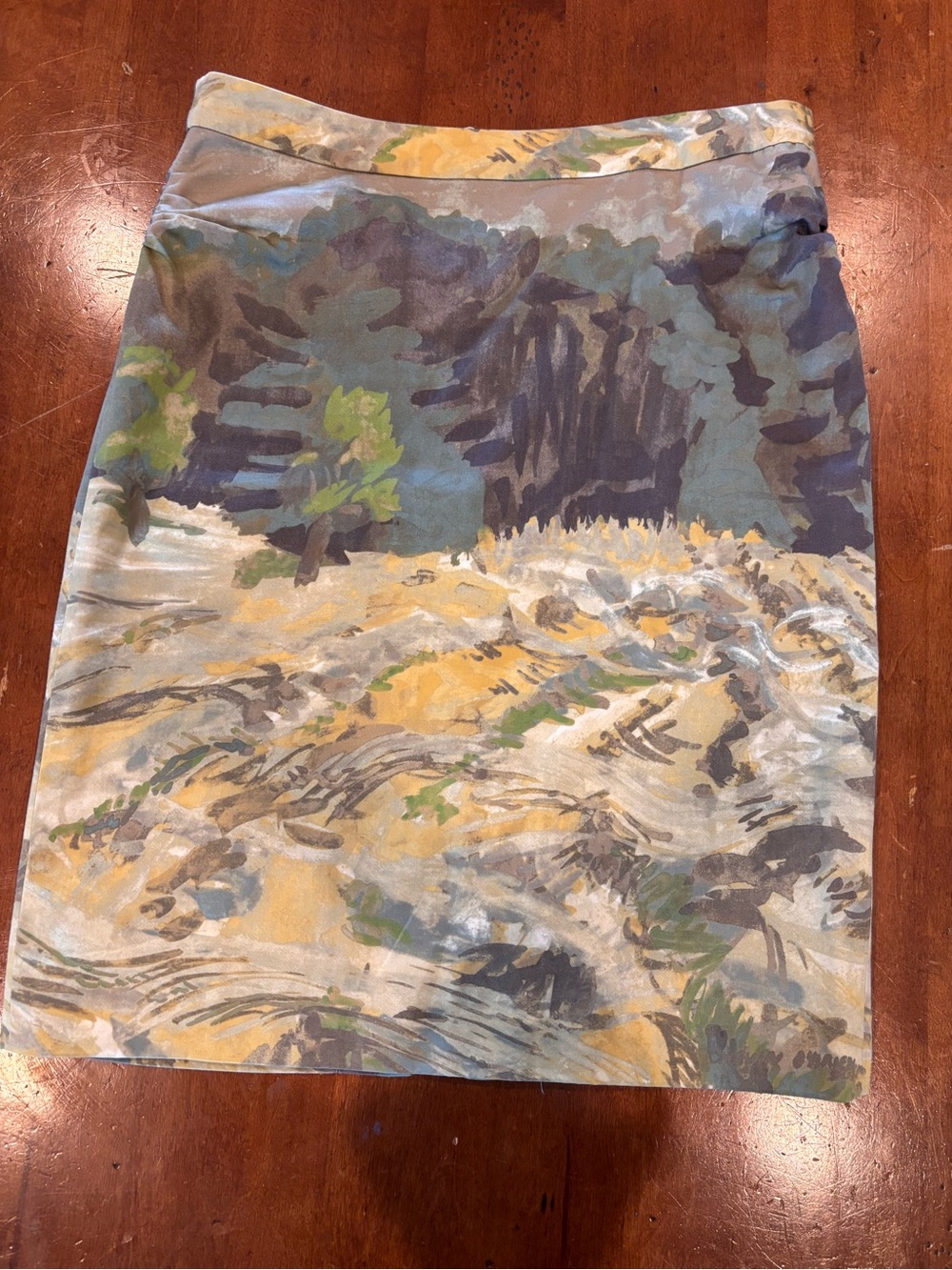 Anthropologie Kevin O’Brien Studio Terrain Watercolor Landscape Pencil Skirt US8